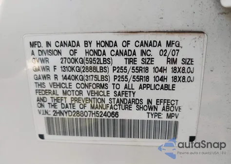 2007 Acura Mdx Sport Package из США, поврежденный, VIN 2HNYD28807H524066